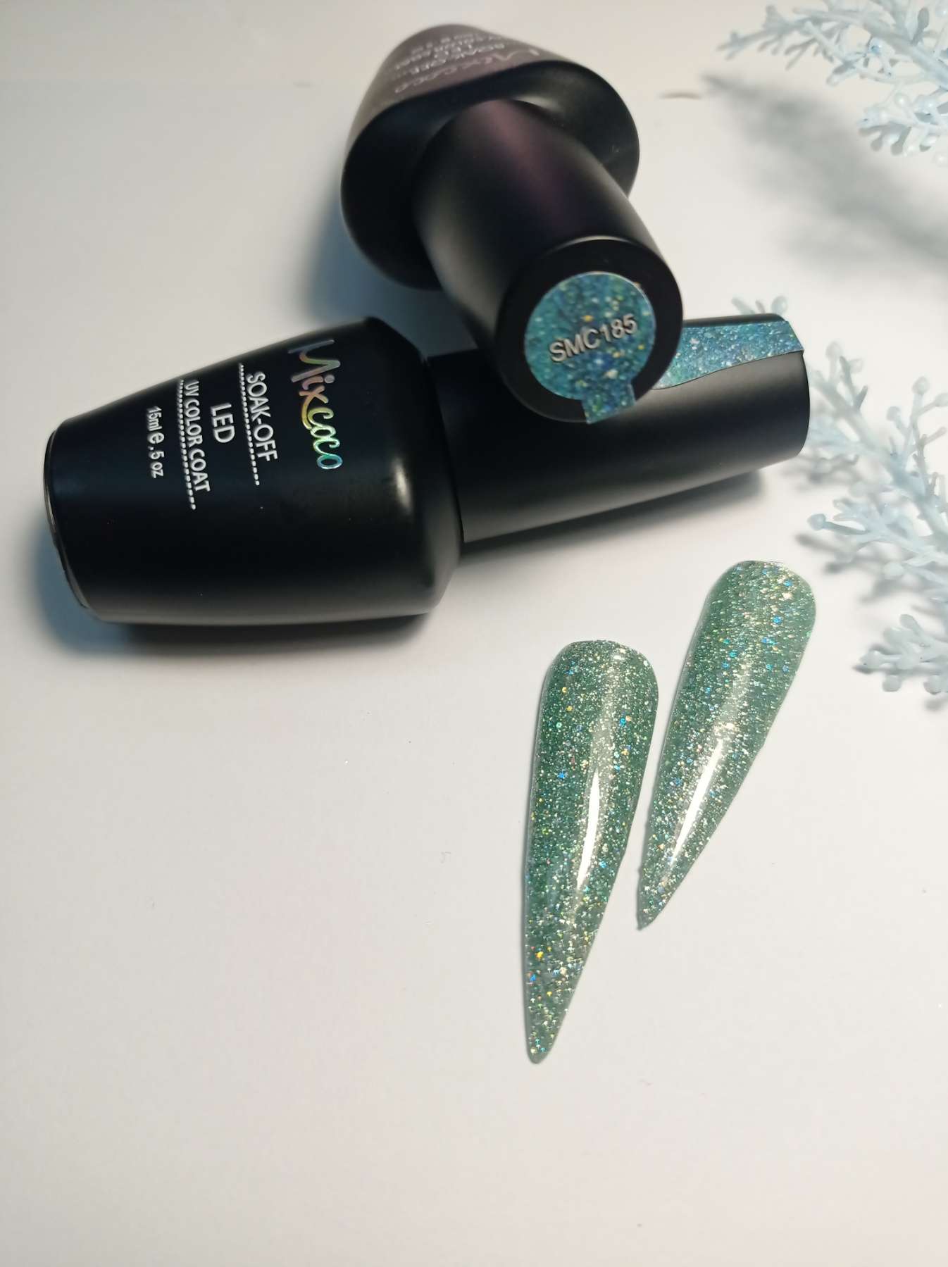 SMC 185 Ημιμόνιμο Βερνίκι Mixcoco 15ml (Γαλαζοπράσινο Glitter)