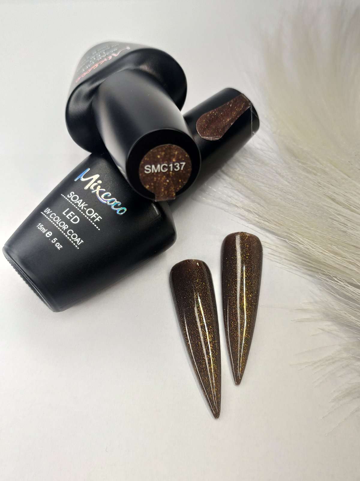 SMC 137 Ημιμόνιμο Βερνίκι Mixcoco 15ml (Καφέ-Χρυσό Glitter)