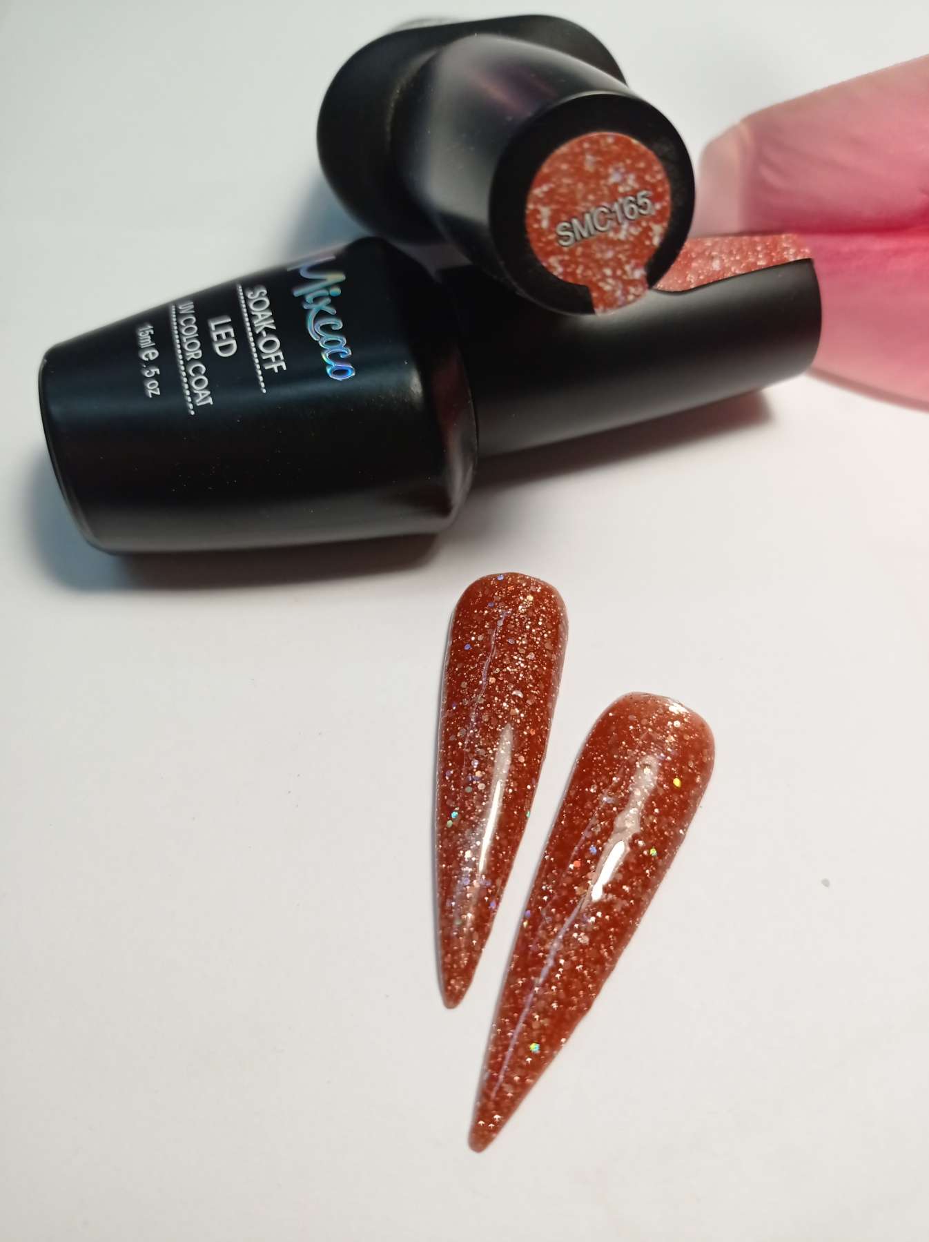 SMC 165 Ημιμόνιμο Βερνίκι Mixcoco 15ml (Πορτοκαλί-Καφέ Glitter)