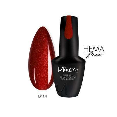 LP-14 Ημιμόνιμο Βερνίκι Mixcoco 15ml (Κόκκινο-Ανοιχτό Glitter)